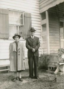 Harold and Grace Schultz outside their Arthurdale home