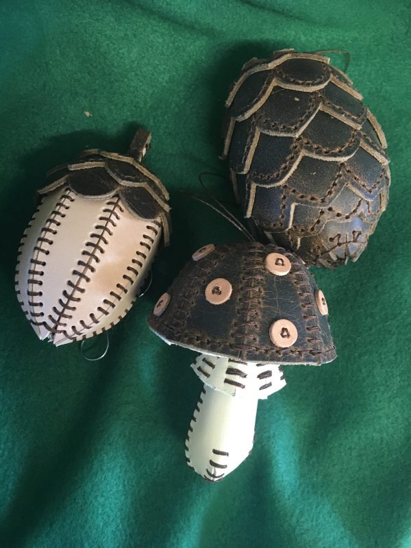 Leather Ornaments-mushroom, acorn, pinecone