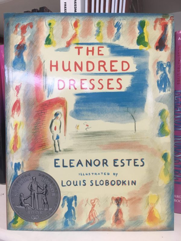 The Hundred Dresses book cover watercolor paintings of dresses
